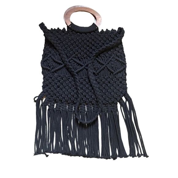 DANIELLE NICOLE Women's Hippie Bohemian Macrame Fringe Crossbody Bag Black - Picture 1 of 11